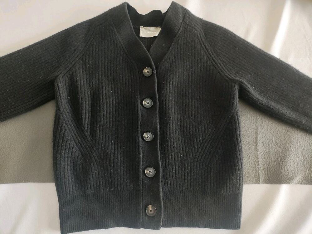 Everlane Black Button Boxy Cardigan Knit Pullover 100% Wool Sweater Women's S